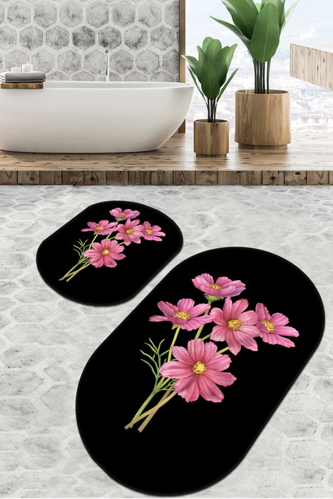 Mijölnir Juego de alfombras de baño Sitivo Djt - Negro, rosa y verde, 2 piezas Mijölnir Juego de alfombras de baño Sitivo Djt - Negro, rosa y verde, 2 piezas